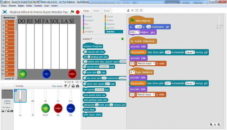 mBlock ile Arduino Buzzer Melodika Uygulaması