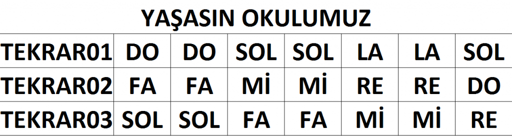 Yaşasın Okulumuz Çocuk Şarkısı Notaları